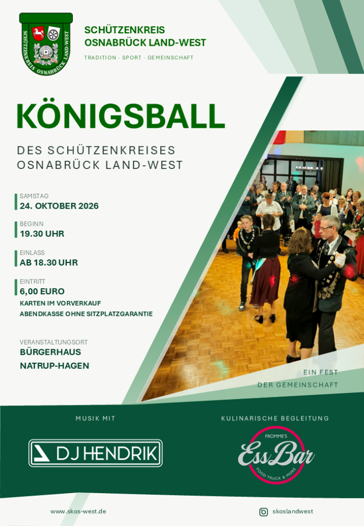 Plakat zum Kreiskönigsball 2026 am 24. Oktober 2026 im Bürgerhaus Natrup-Hagen